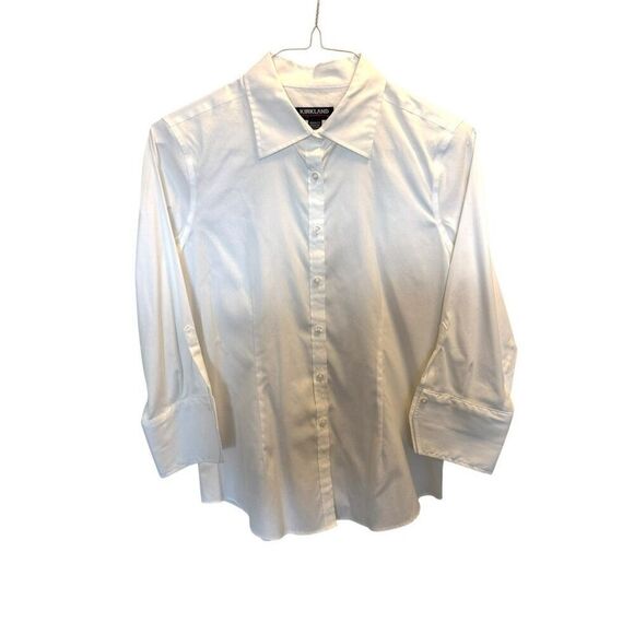 Kirkland Signature Tops - Beautiful Kirkland Costco women’s button down white blouse size medium (8/10)
